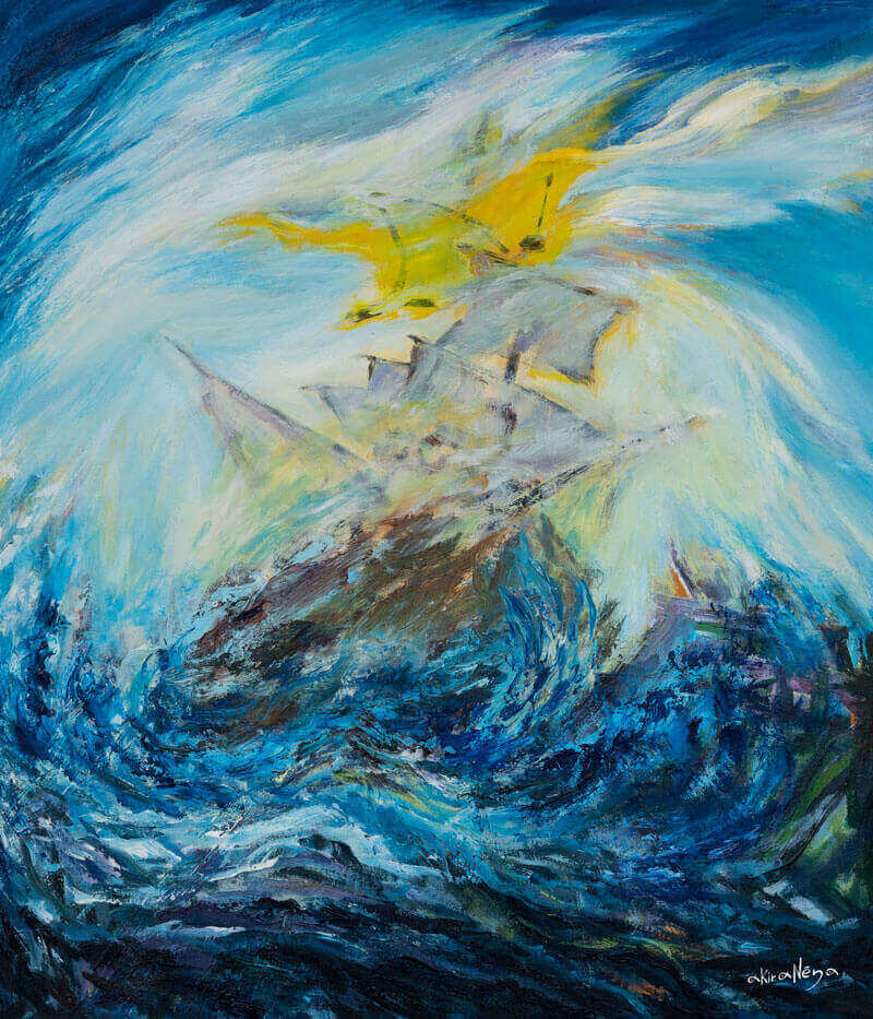 H akiraNena ζωγραφίζει το μία γαλέρα στα κύματα.